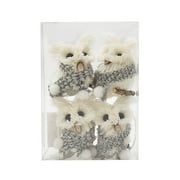 Holiday Time 4pc Mini White Fur Adorable Owl with Wood Branch Hanging Decorative Accents Ornament Set