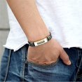 thumbnail image 2 of Pulsera ajustable de acero de titanio Punk para hombre (dorada), pulsera envuelta en silicona, brazalete de acero inoxidable, 2 of 5
