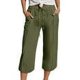 thumbnail image 4 of TRUBKH Linen Pants Women Flowy Gauze Wide Leg Linen Pants Plain Drawstring Trousers Comfort Resort Wear Gaucho Pant Palazzo Pants Paperbag Pant Baggy Linen Pants Vacation Beach Trousers Green S, 4 of 7