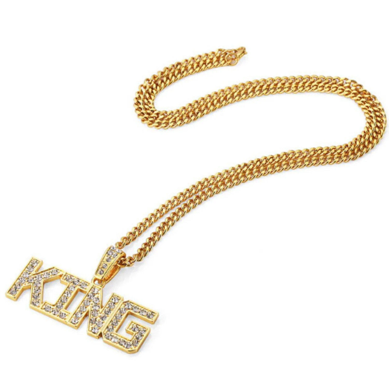 Ice City 18k Gold Plated Iced King Pendant Necklace Men's Fashion Jewelry Crystal Pendant Gold Necklace, Size: 24 in