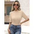 thumbnail image 3 of ANRABESS Mock Neck Tops for Women Ribbed Knit Half Sleeve Fitted Tee, Soft Stretch Dressy Casual Shirt, 3 of 8