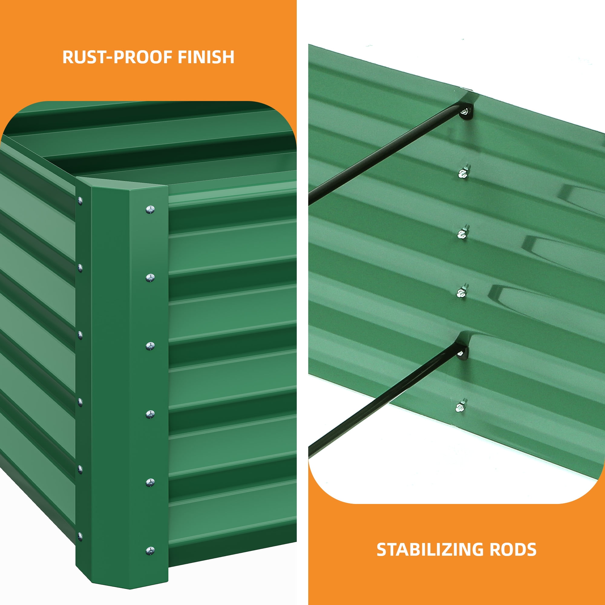Uforic 6ftx3ftx1.5ft Large Raised Garden Bed Kit,Outdoor Galvanized Metal Patio Planter Box with Safety Rubber & Gloves, for Vegetables Flowers,Green