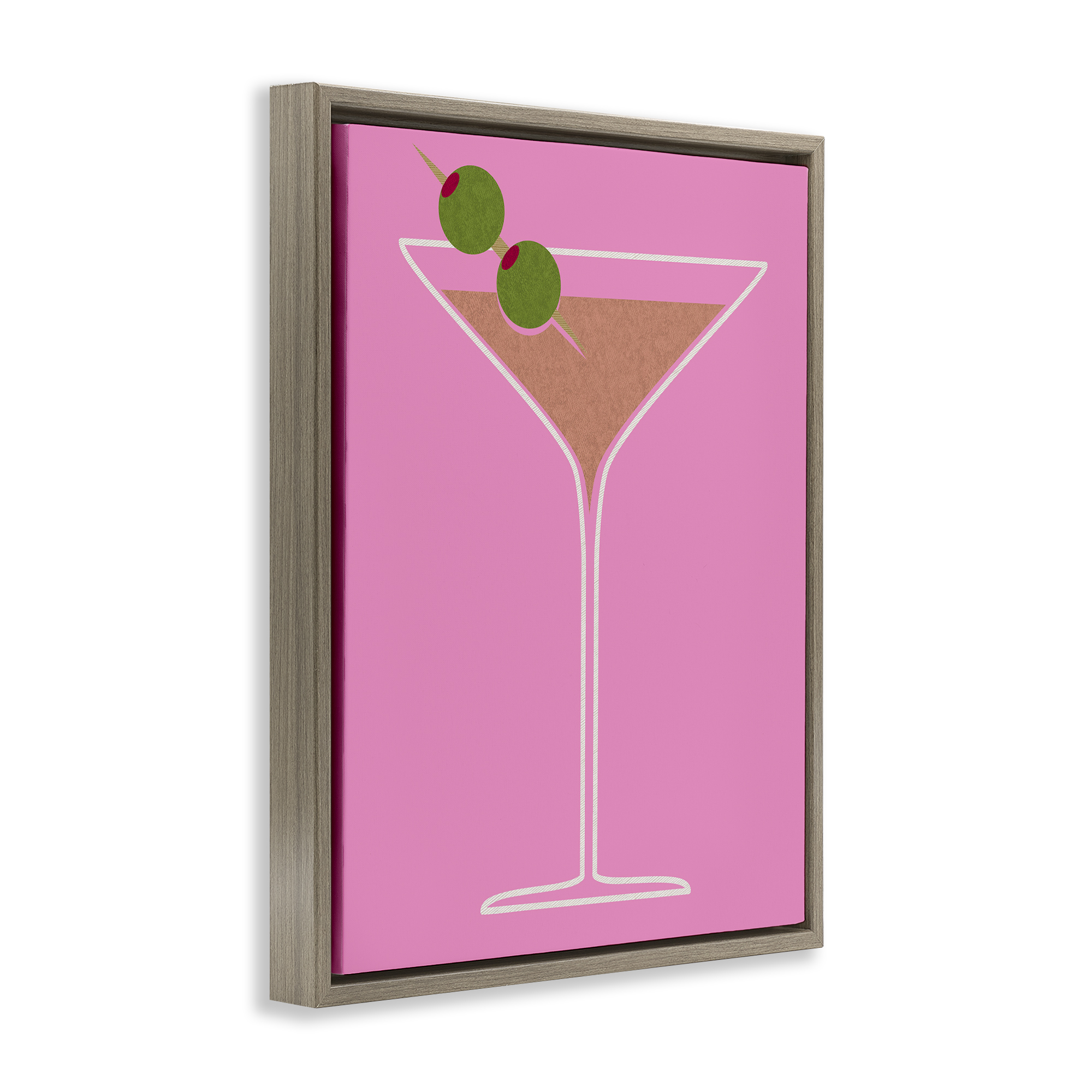 Stupell Industries Dirty Martini on Pink Food & Beverage Painting Brown Floater Framed Art Print Wall Art, 25 x 31