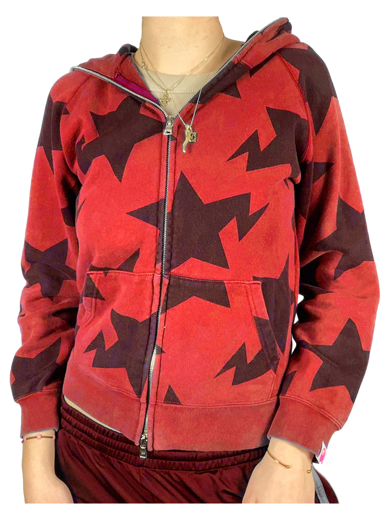 Y2k Vintage Zip Up Hoodie for Women Oversized Print Long Sleeve Drawstring Hooded Sweatshirt Jacket with Pockets