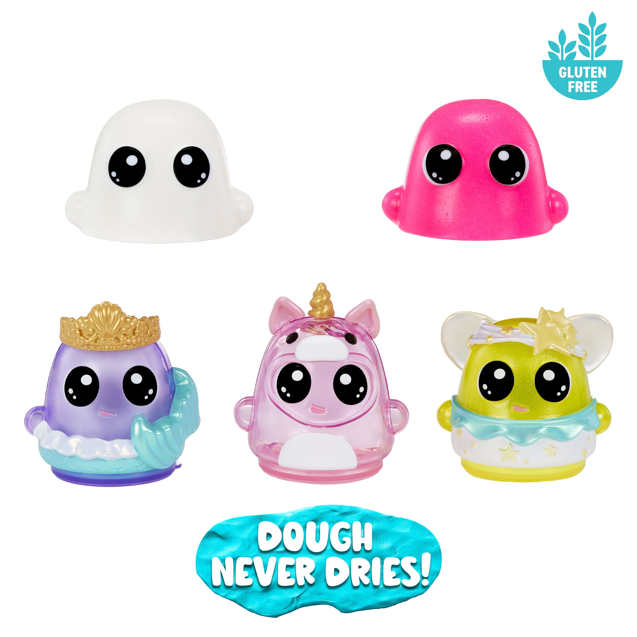 DohKins Fantasy Pack Characters, Mermaid, Unicorn, Fairy - Scented Dough that Never Dries, Ages 3+