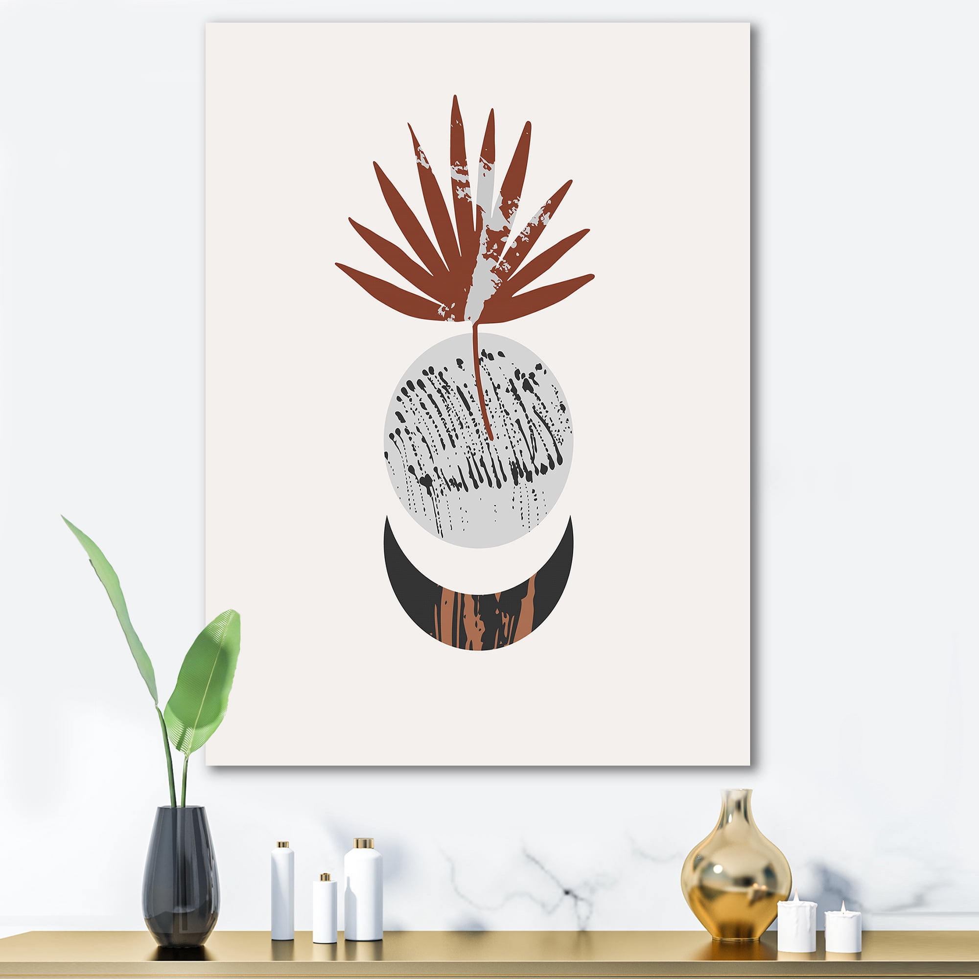 Sun and Moon Shapes In Retro Terracotta Tones V 24 in x 32 in Painting Canvas Art Print, by Designart