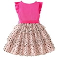 thumbnail image 5 of IPIO Hot Pink Dress for Girls, Polka Dot Tiered Tulle Skirt with Ruffle Shoulders and Bow for Birthday Party, 5 of 7