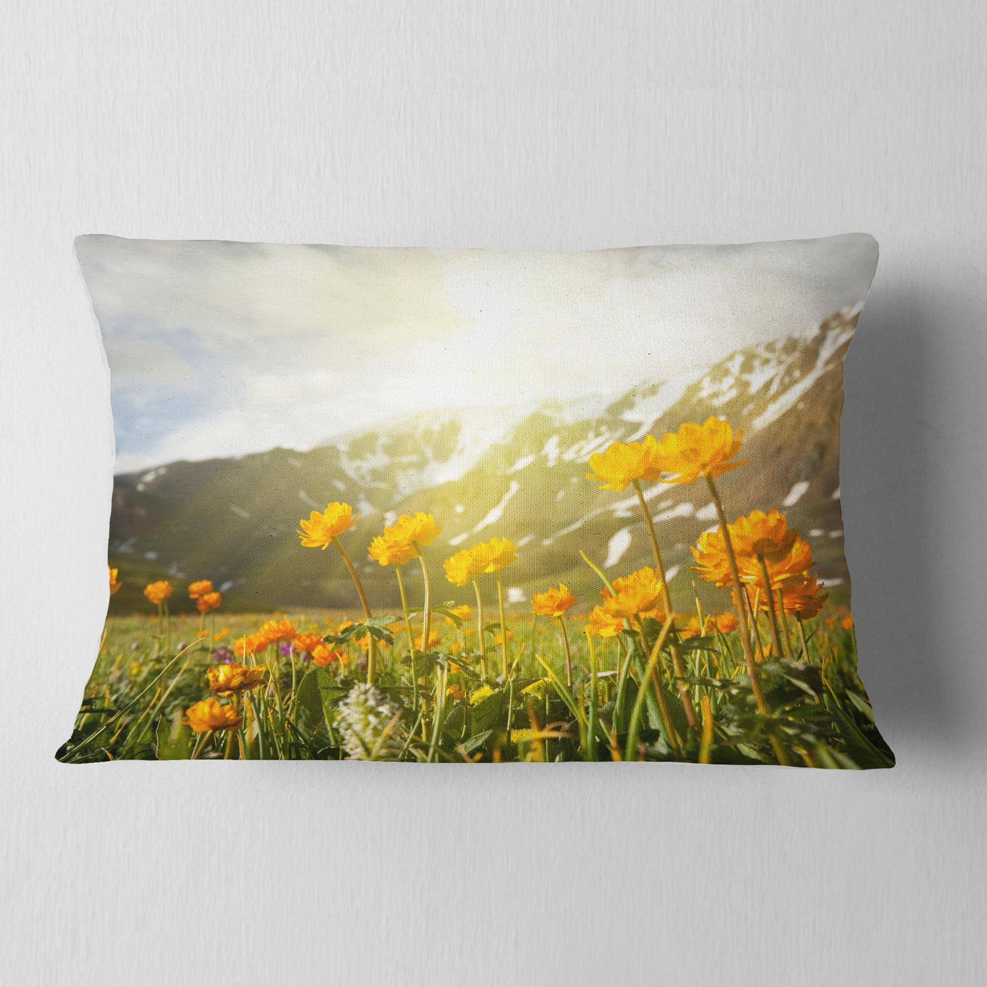 Designart 12" x 20" Yellow Floral Polyester Throw Pillow