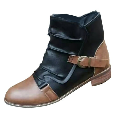

Women Ankle Boots Autumn And Winter Fashion Color Matching Simple And Comfortable Square Heel Thick Heel Round Toe Zipper