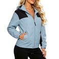 thumbnail image 2 of Women Color Block Hooded Windbreaker Full Zip Cropped Outdoor Jacket Elastic Cuff Pocketed Lightweight Fall Windproof Coat, 2 of 6
