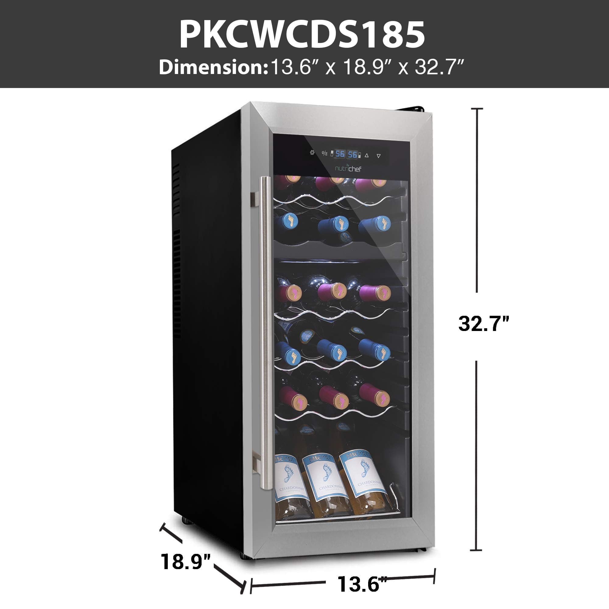 NutriChef 18 Bottle Dual Zone Cooler for Wines Chiller, Freestanding Compact Countertop Mini Fridge