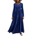 thumbnail image 1 of Franhais Women  Plus Size Loose Long Dress Solid Color Round Neck Long Sleeve Asymmetric Swing Dress, 1 of 9