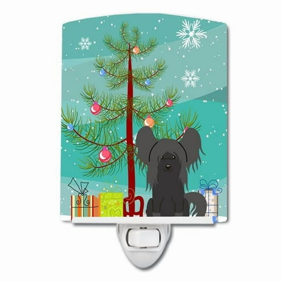 Caroline's Treasures BB4237CNL Merry Christmas Tree Chinese Crested Black Ceramic Night Light, 6x4x3", multicolor