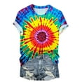 thumbnail image 4 of VBTAPA Tie Dye T Shirts for Women Rainbow Shirts Funny Casual Short Sleeve Crewneck Tops Today's Sales Multicolor M, 4 of 5