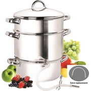 Cook N Home Basics 11 Quart Steam Canner Juice Extractor with Water / Cooking Pan, Mirror Satin Stainless Steel, Juice Pan, Strainer/Loading Pan, Lid, and Hose with Clamp
