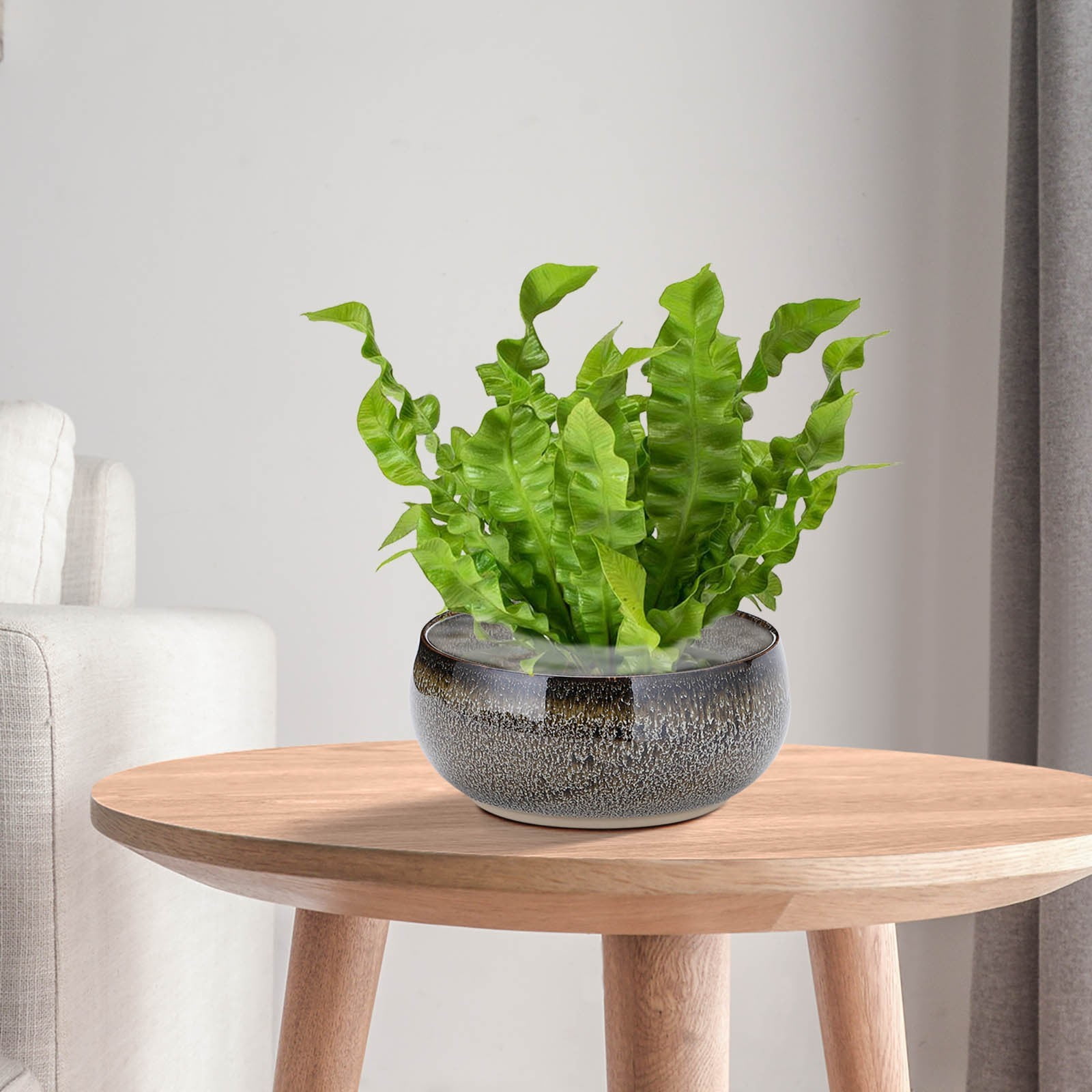 COM1950s Lotus Ceramic Hydroponic Planter Bowl,Water Gardening Flower Pot for Aquatic Plants,Elegant Home Decor Gift for Indoor Outdoor Garden Use