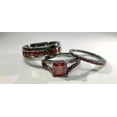 thumbnail image 2 of Mahablijewels Princess Cut Lab Created Garnet 14K Black Gold Finish Silver His & Her Wedding Ring Set, 2 of 4