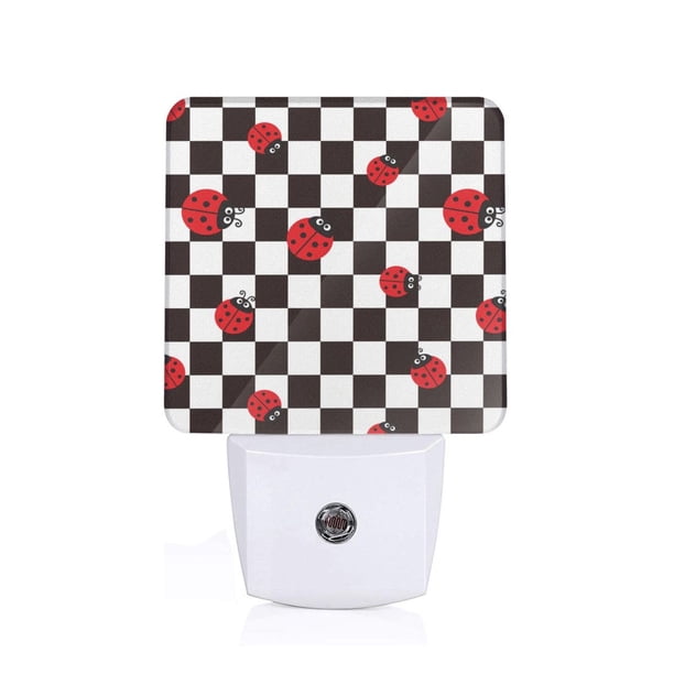 Balery Ladybugs Of Black And White Checkers Luz Nocturna LED con Sensor Automático, Enchufe con Sensor Crepuscular, Luz Suave de 0.5W para Dormitorio, Pasillo, Baño-EU
