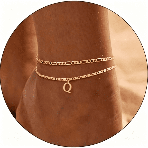 DESIGNICE Initial Ankle Bracelets for Women,Layered Waterproof Anklet for Women 14K Gold Filled Anklets Layering Thin Figaro Letter Anklet Summer Jewelry Gifts for Women
