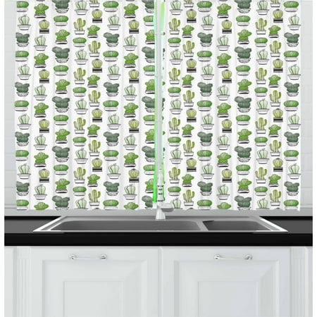 - Cactus Curtains 2 Panels Set, Hand Drawn Foliage Pattern with Ornamental Pottery Design Sketch Style Art, Window Drapes for Living Room Bedroom, 55W X 39L Inches, Green Black White, by Ambesonne