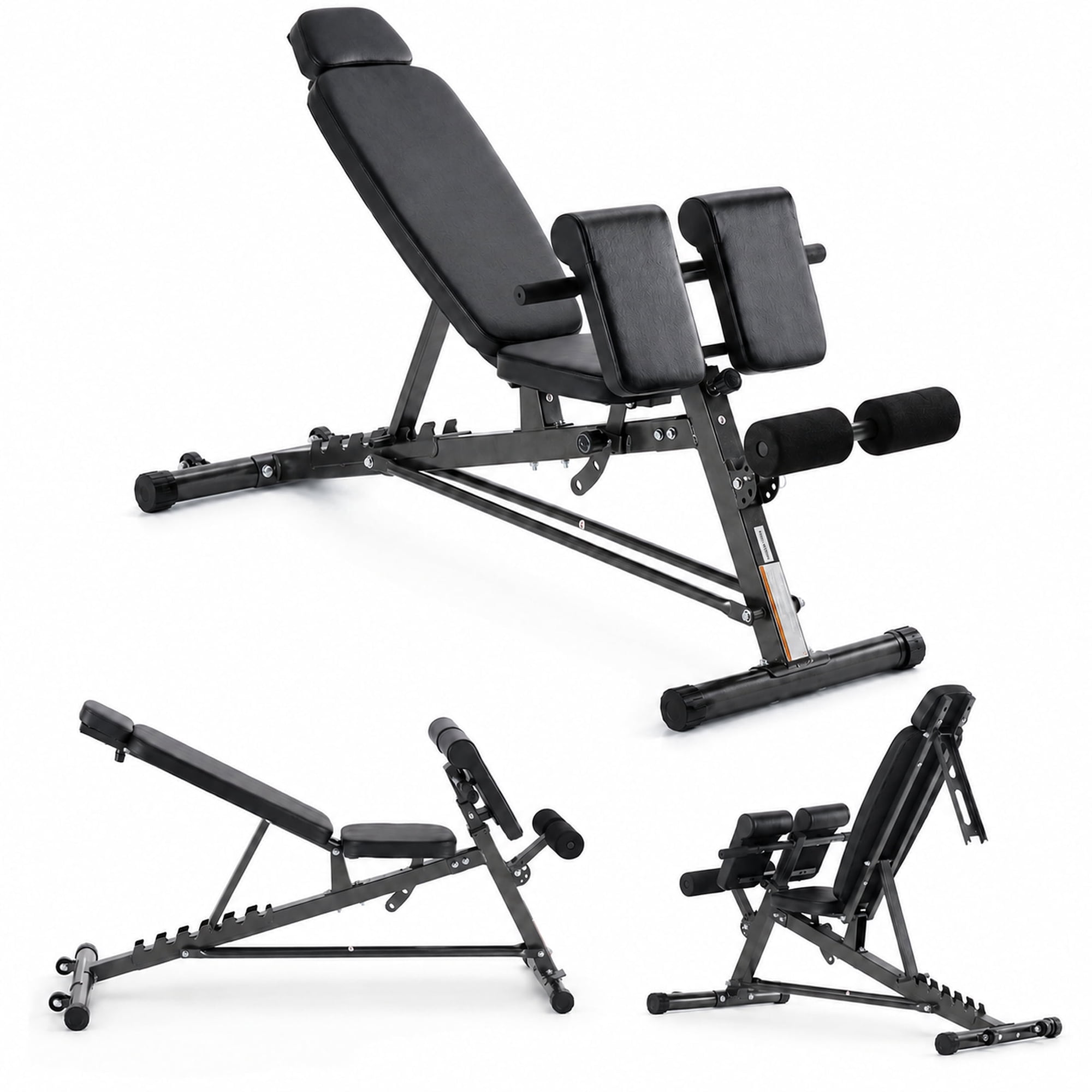 CONCETTA Adjustable Weight Bench with Hyperextension Roman Chair – Incline, Decline & Flat Home Gym Bench for Full-Body Strength Training, Black