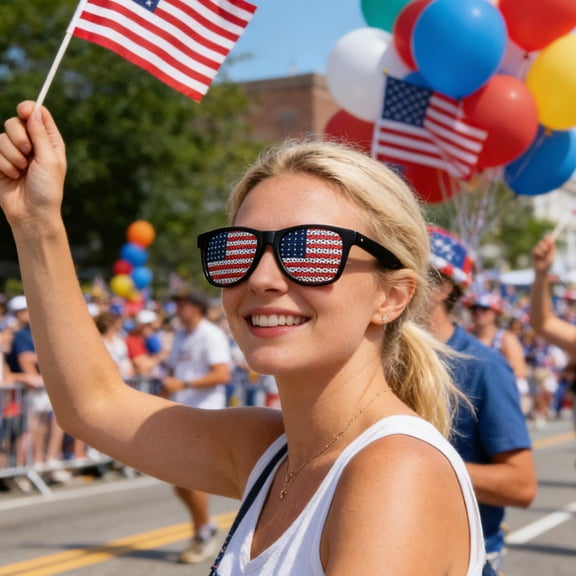 USA Flag Patriotic Sunglasses Red White Blue Star Spangled, 4th of July Independence Day Celebration Party Shades, Unisex UV Protection Eyewear for Outdoor Festivals and Parades