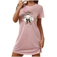 thumbnail image 2 of Sakmal Pink Moomoo Dresses for Women Playful Oversized Lightweight Halloween Sleepshirt Crew Neck Short Short Sleeve Ghost Print Nightgowns S-2XL, 2 of 5