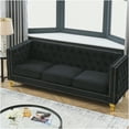 thumbnail image 2 of JERFIT Modern Chesterfield Velvet Sofa 3-Seater for Living Room with Tufted Back and Metal Legs, Square Arm Couch, Black, 2 of 10
