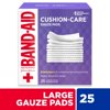 BAND-AID Brand Large Cushion Care Thick Gauze Pads, 4 in x 4 in, 25 Count