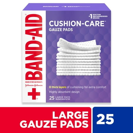 BAND-AID Brand Large Cushion Care Thick Gauze Pads, 4 in x 4 in, 25 Count