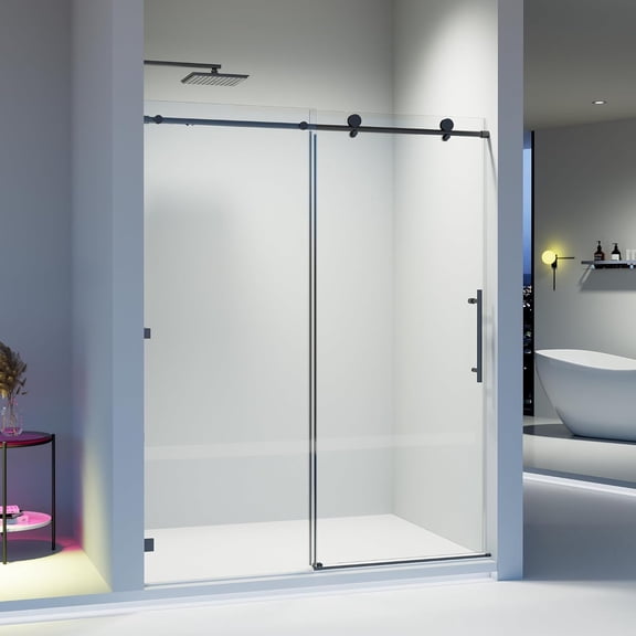 56-60"W x 74"H Frameless Single Sliding Soft-Close Shower Door, 5/16"(8mm) SGCC Tempered Glass, Matte Black