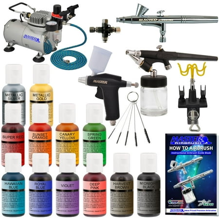 Deluxe 3 Airbrush Cake Decorating Kit Air Compressor 12 Food Coloring Set