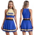 thumbnail image 3 of Uniforme de porristas para mujer, traje de baile moderno, trajes de Cosplay para niñas, Top corto estampado con letras y Falda de patinaje plisada, 3 of 5