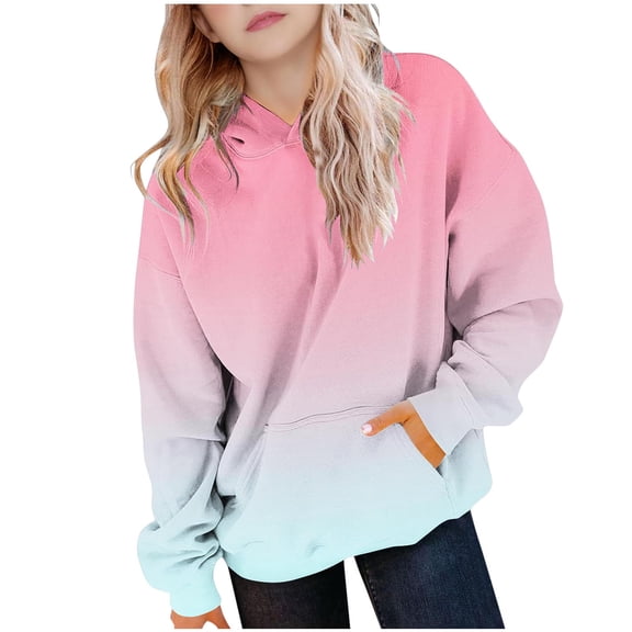 Yutgune Unisex Kids Gradient Graphic Fleece Hoodie, Long Sleeve Warm Pullover Sweatshirt with Pocket, Sizes 4-13 Years