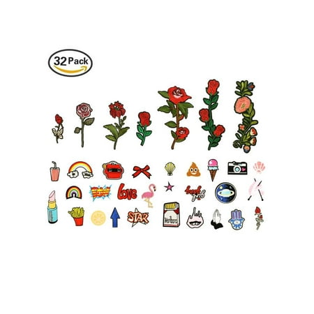 - ARTISTORE Iron On Patches 31pcs Assorted Size Rose Cartoon Embroidered Motif Applique Decoration Patches DIY Sew on Patch for Jeans Clothing Denim Jea