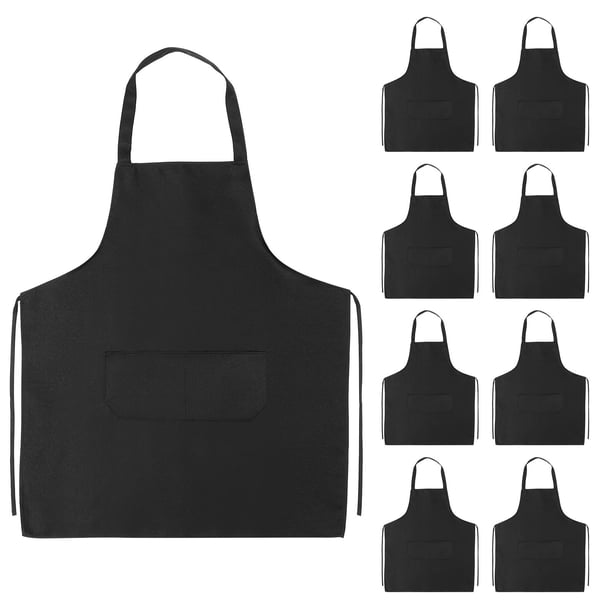 unbranded 10Ud Delantal De Cocina Negro Unisex Con Bolsillos Impermeable Y Lavable De Poliéster