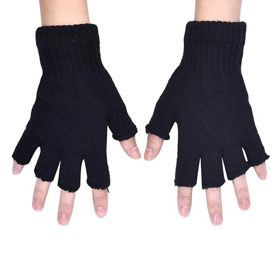Clearance! Hontri 1 Pair of Men's Half-Finger Gloves Clearance under $5, Fingerless Elastic Knitted Warm Gloves Men Finger Black Half Gloves On Sale