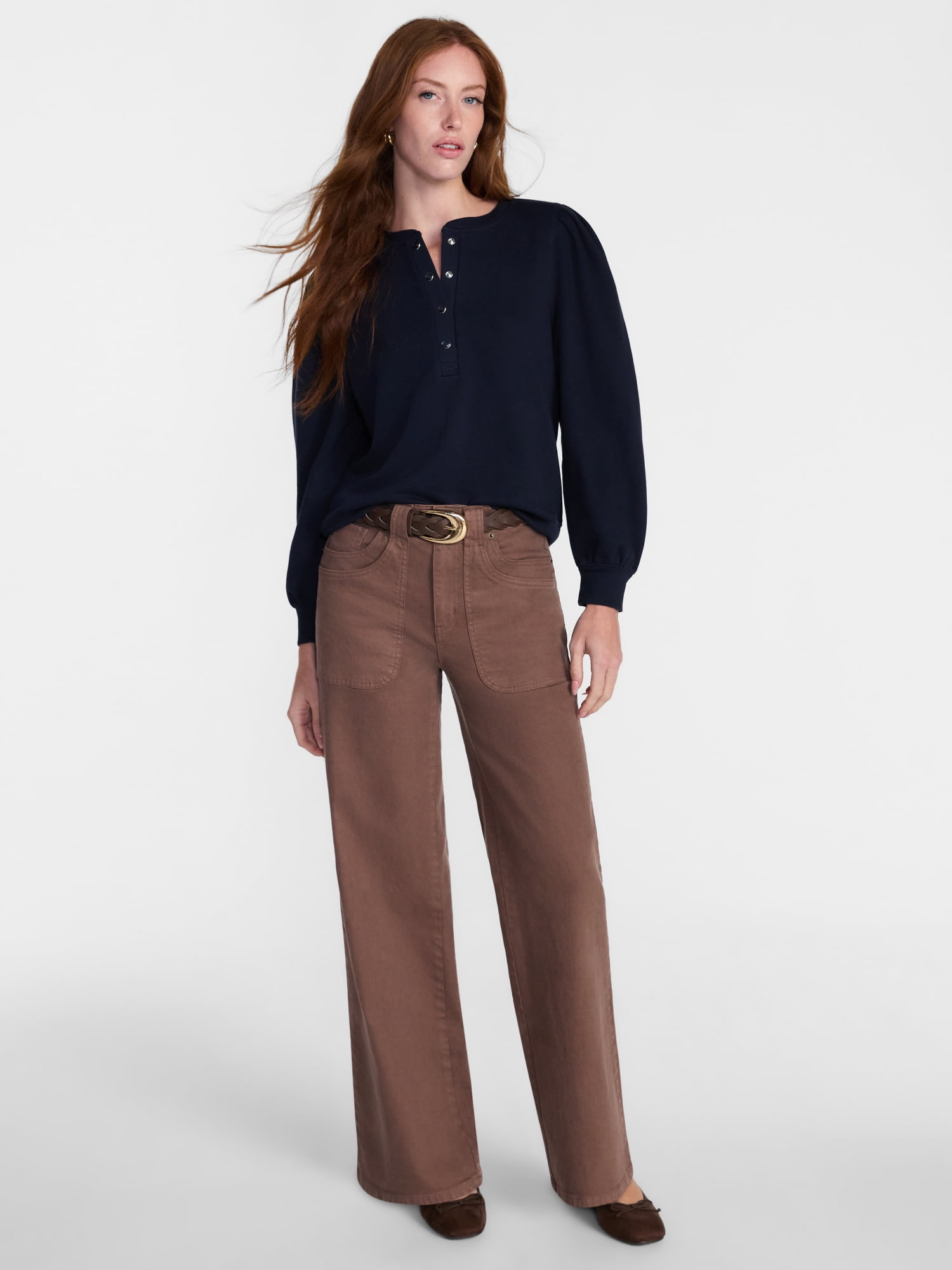 Scenario Women's Henley Sweatshirt with Long Sleeves, Sizes XS-XXXL