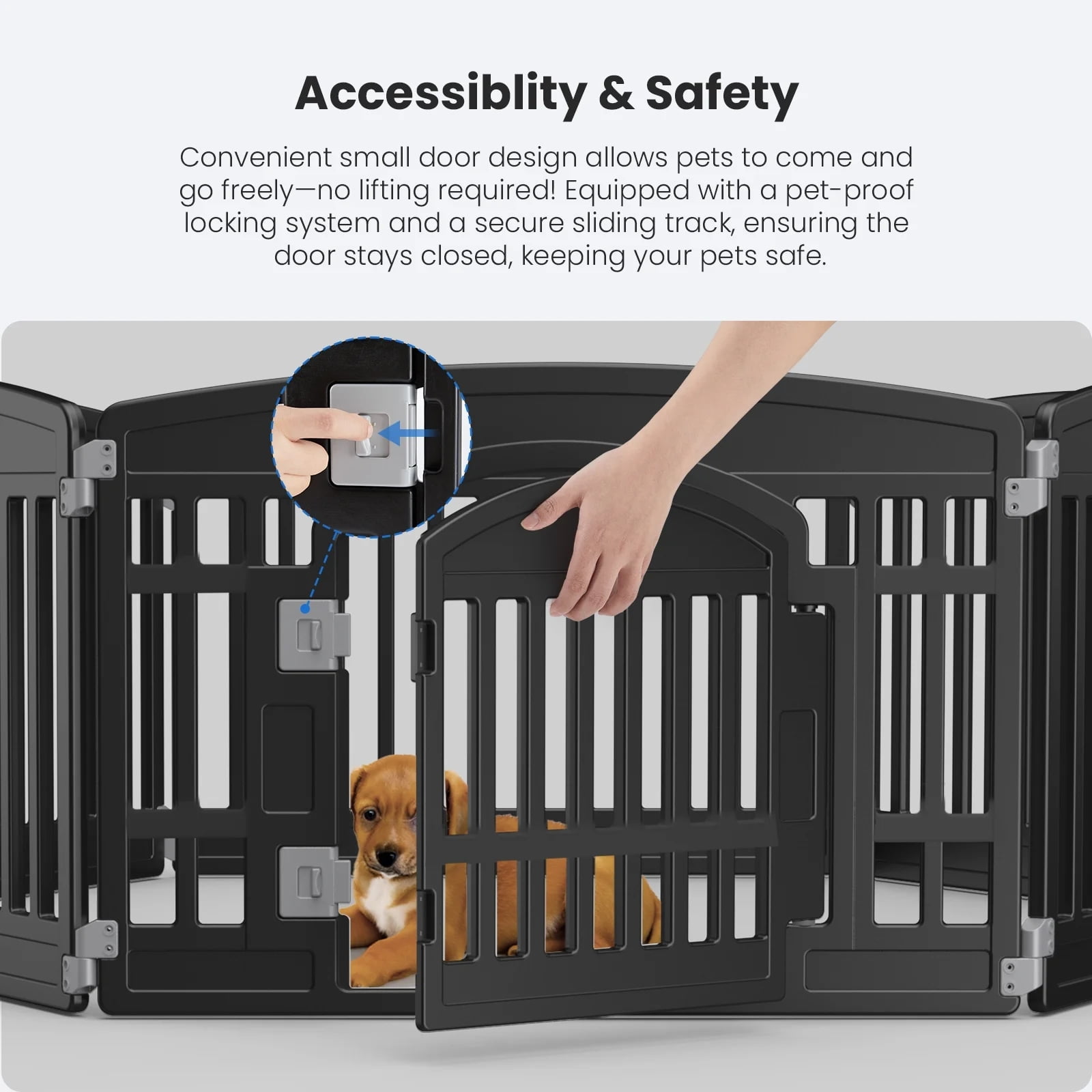 CONCETTA 24-Inch 4-Panel Lightweight Indoor Dog Playpen with Door, Customizable Puppy Exercise Pen for Home Use, Black