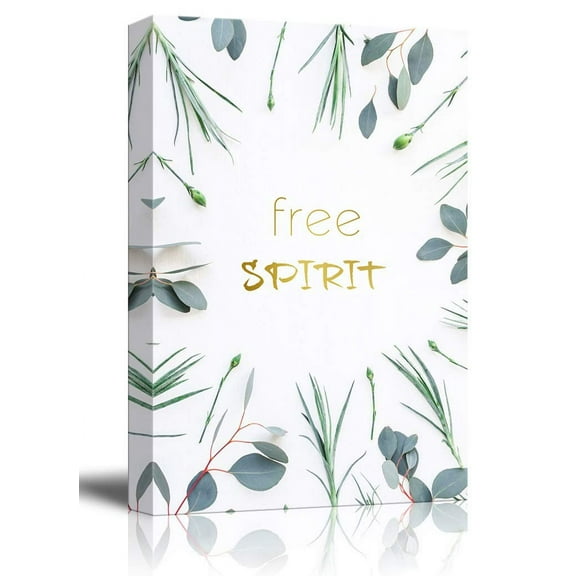 wall26 - Canvas Wall Art - Fresh Plants and Leaves with White Background with Free Spirit Quotes - Giclee Print Gallery Wrap Modern Home Art Ready to Hang - 32x48 inches