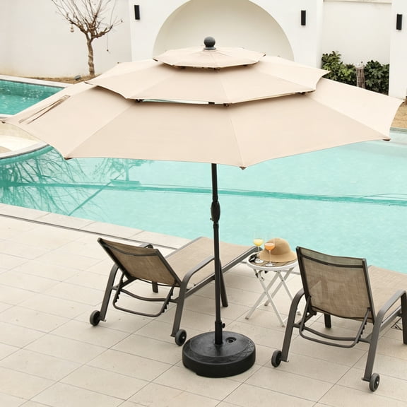 Autlaycil 10ft Beige Patio Umbrella with Push Button Tilt and Crank, 8 Sturdy Ribs UV Protection Waterproof for Garden, Deck, Table, Pool