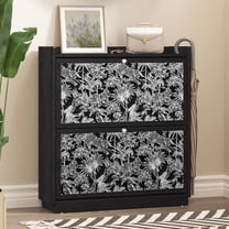 H&3L  Shoe Storage Cabinet for Entryway with 2 Flip Drawers, Slim Black Shoe Cabinet Stackable for Narrow Space, Hidden Wooden Shoe Organizer for Hallway, Foyer