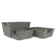 Storage Bins (Set Of 3) Large Cotton Textured Woven Baskets; Black Straps With White Highlights- Sturdy Steel Frame Construction