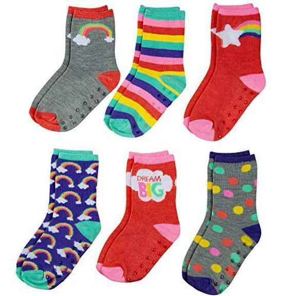 Peak 2 Peak Unisex Infant, Baby and Toddler 6-Pack assorted Ankle Socks - Designs and Colors (Rainbow, 2-4T)