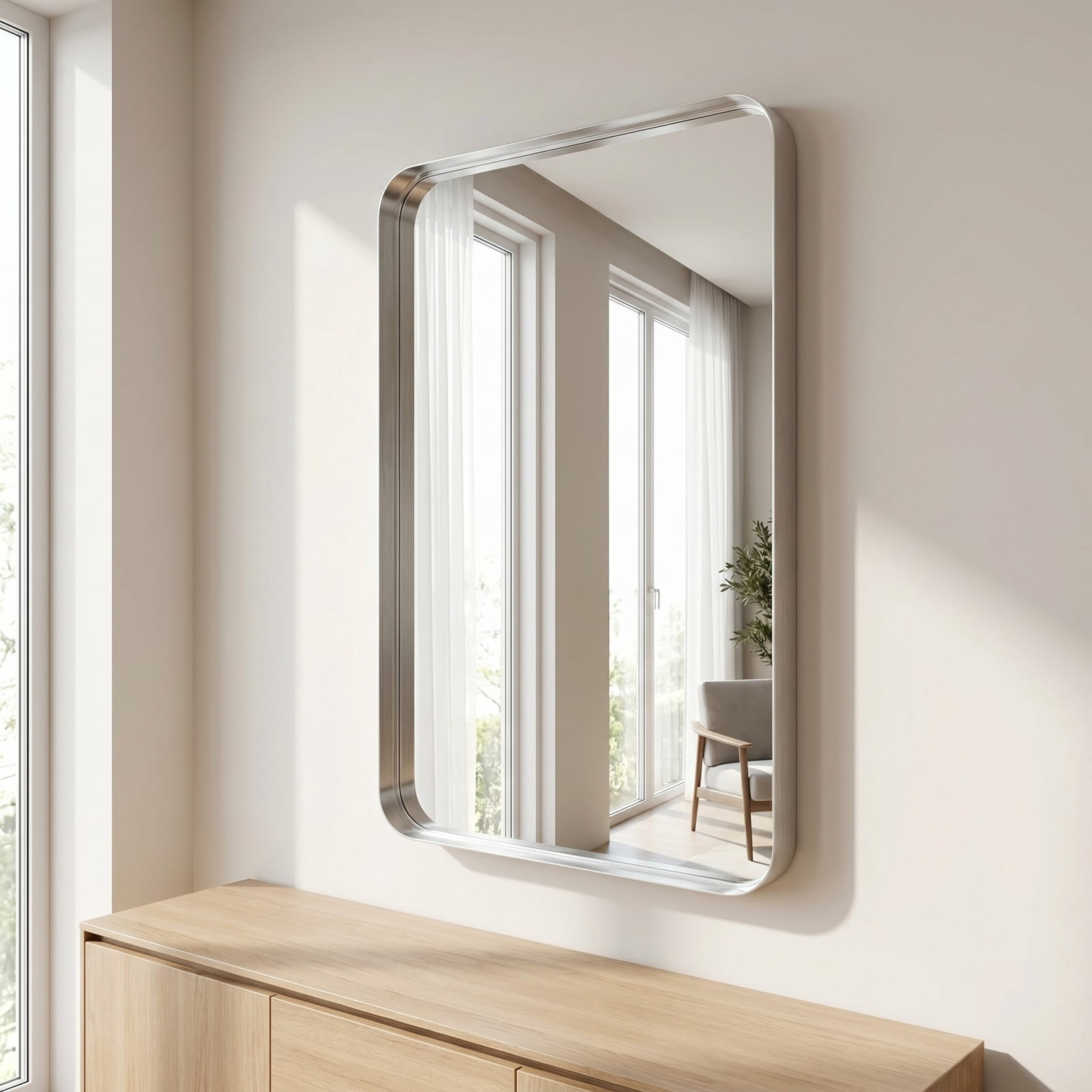 GRAHMCY 30"x50" Rectangular Bathroom Mirror Vanity Wall Mounted Mirror with Deep Frame, Silver