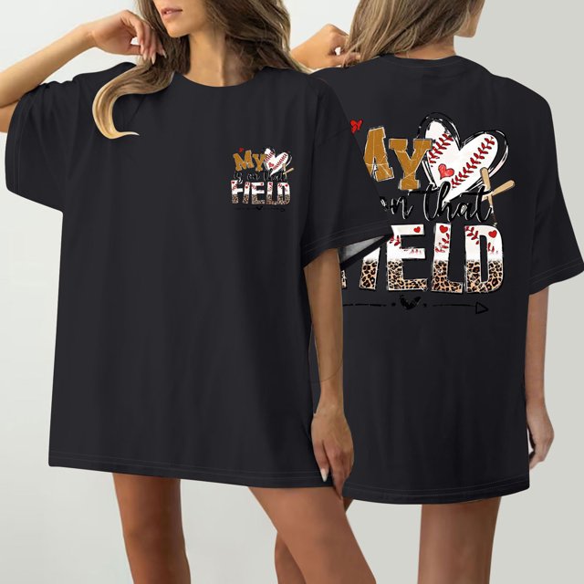 Fiudx Ofertas y Liquidaciones Camiseta de Manga Corta con Cuello Redondo y Estampado Informal con Estampado Frontal y Trasero de Béisbol para Mujer