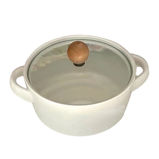 6in Soup Bowls, Secure Grip Ceramic Crocks with Double Handles Lid for Rice
