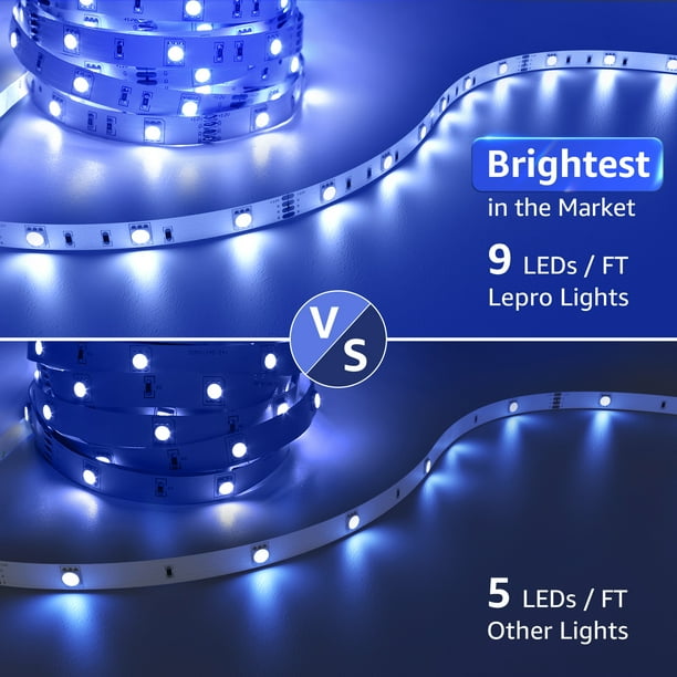 Alargar ignorar raya Lepro 65.6ft LED Strip Lights Ultra-Long RGB 5050 LED Strips with Remote  Controller and Fixing Clips, Color Changing Tape Light with 12V ETL Listed  Adapter for Bedroom, Room, Kitchen, Bar(32.8FTX 2) -