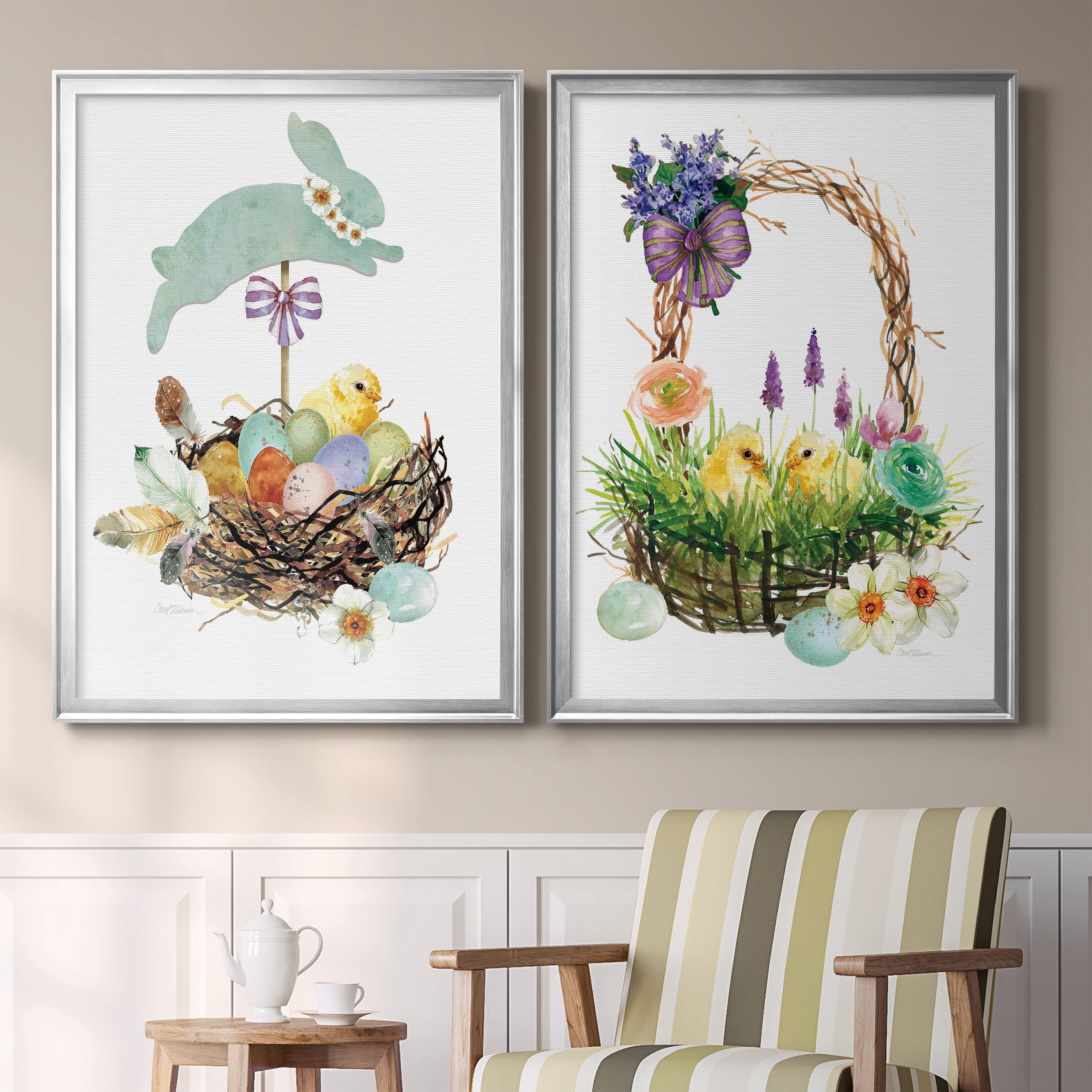 2 Piece Set Bunny Hop Premium Framed Canvas - Ready to Hang - 26.5 x 36.5 Each - Silver Frame