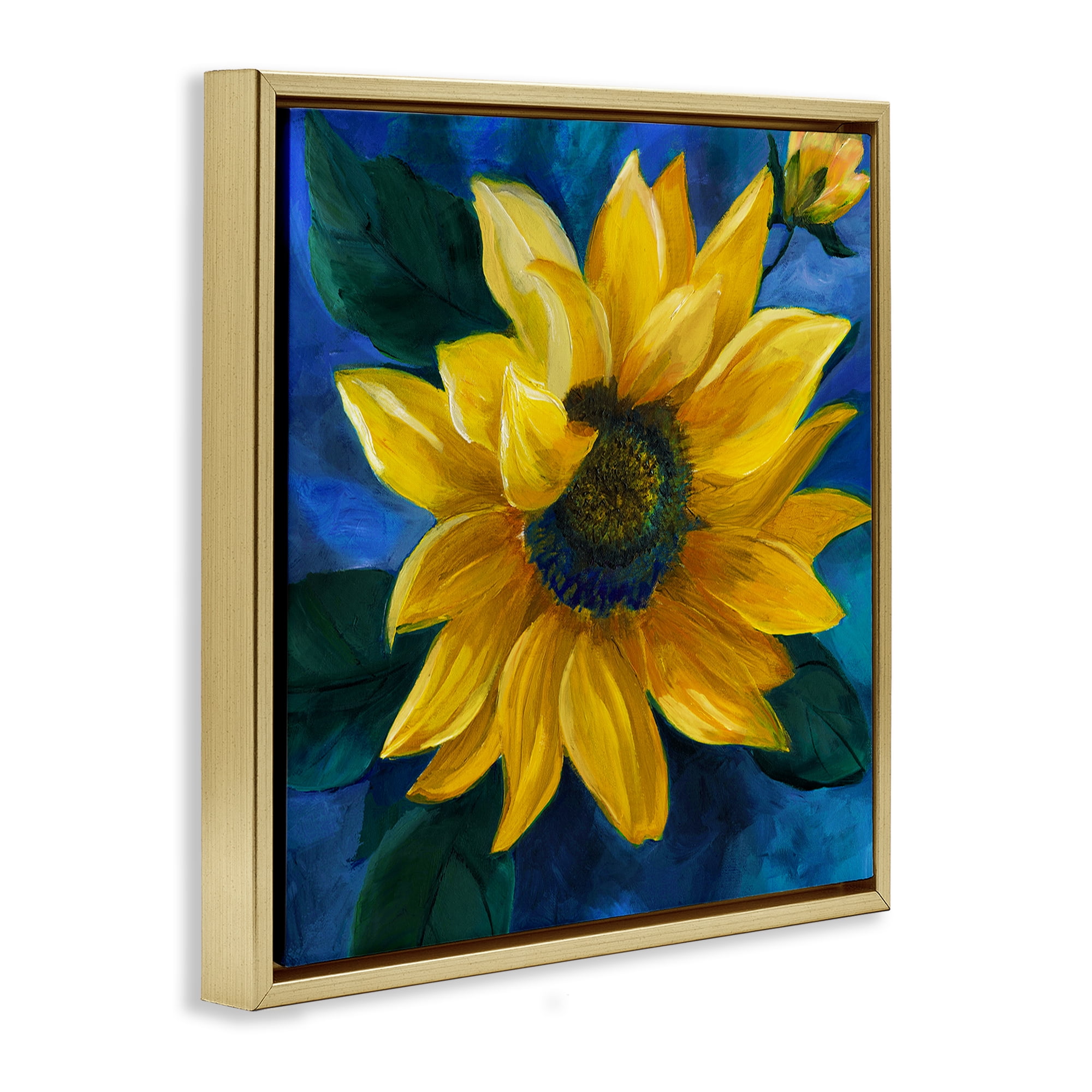 Stupell Industries Sunflower Curling Petals Plants & Flowers Painting Gold Floater Framed Canvas Art Print Wall Art, 25 x 25